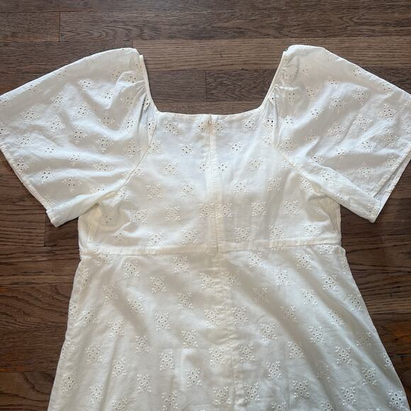 Madewell Eyelet Tie Front Midi Dress White Cotton Short Sleeve Size 4 Boho Bride - Picture 9 of 16